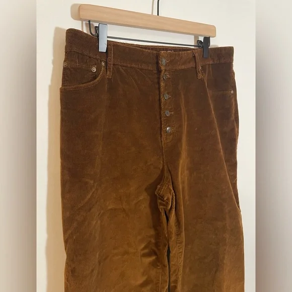 Time & Tru High Rise Wide Leg Corduroy Ankle Pants Button Fly Size 14 Brown 🍁 🍂 - Picture 4 of 11